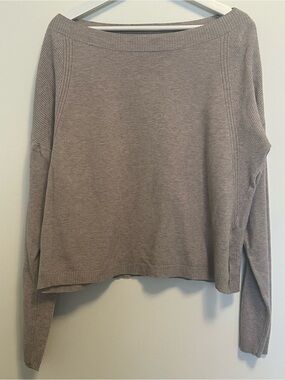 Cyrus Womens Taupe Tan Ribbed Detail Boat Neck Long Sleeve Knit Sweater Size M